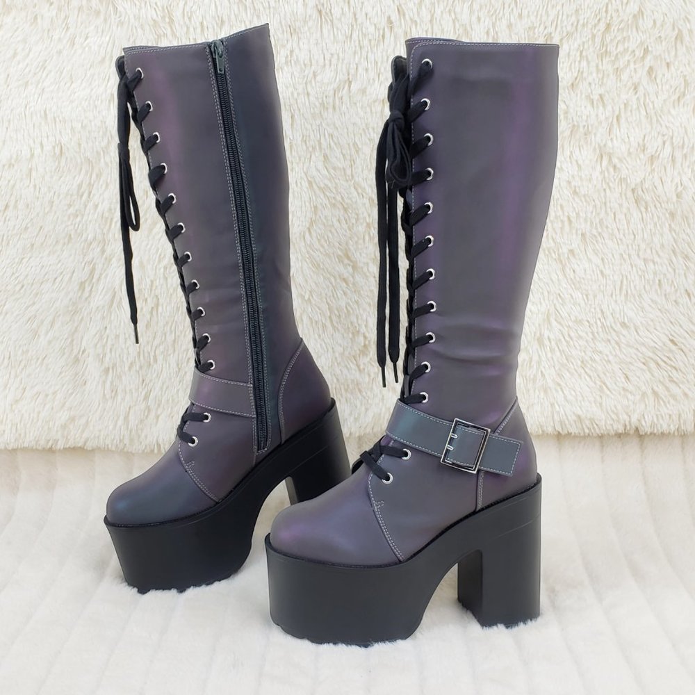 Reflective Lace Up Platform Knee Boots Cyber Punk Festival_10